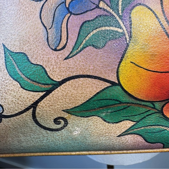ANUSCHKA Shoulder Bag Satchel Leather Hand-Painted Butterfly Floral Signature - Picture 14 of 16